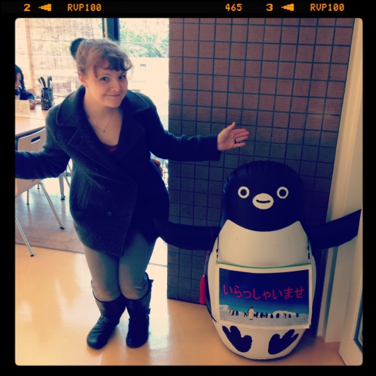 My friend the Suica penguin and I - he just chills in the cafeteria